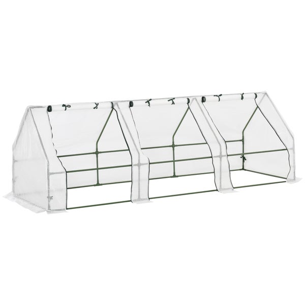 Outsunny Mini Gewächshaus, Wetterbeständige Foliengewächshaus mit 3 Rollfenster, 270 x 90 x 90 cm, PE Folie, Stahl, Weiß