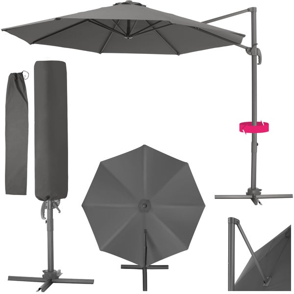 Sonnenschirm tectake Daria UV-Schutz 50+, inklusive Schutzhülle Ø 300 cm grau