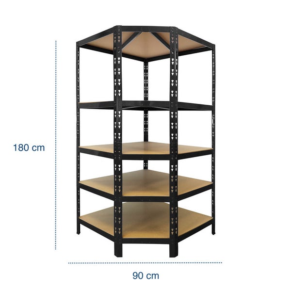 FLOORDIREKT Eckregal - Hohe Traglast - Viel Stauraum - Individuell einsetzbar - Schwarz - 180 x 90 x 42 x 60 cm