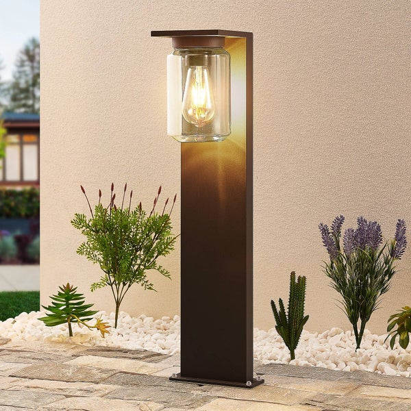 Lucande Außenleuchte Semka (spritzwassergeschützt (Modern) in Schwarz aus Aluminium (1 flammig, E27) - Wegeleuchte Pollerleuchte Wegelampe Sockelleuchte