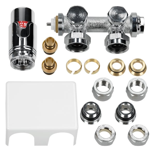 ECD Germany Stella Design Paneelheizkörper Mittelanschluss 480x1800 mm Weiß mit Anschlussgarnitur Thermostat Universal Eck- und Durchgangsform Flach Einlagig Vertikal Heizkörper Badheizkörper Heizung