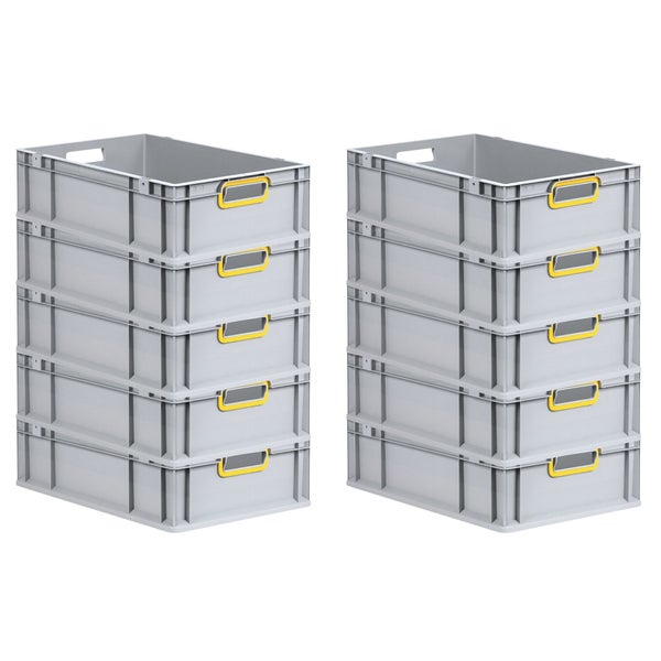 PROREGAL Spar Set 10x Eurobox Nextgen Color HxBxT 17 x 40 x 60 cm 34 Liter Griffe Gelb Offen Glatter Boden Eurobehälter Transportbox
