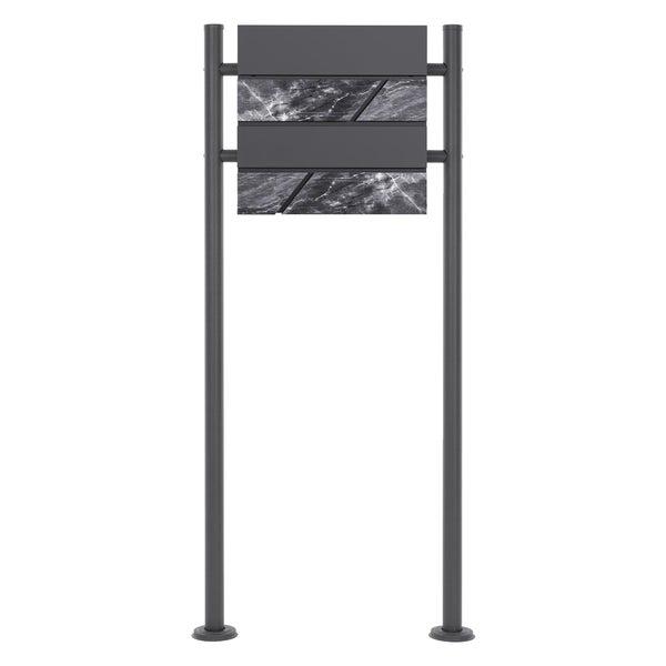ECD Germany Standbriefkasten mit Zeitungsfach, Design Briefkasten mit Pfosten, Briefkastenanlage, Briefkastenständer Anthrazit 120cm Edelstahl pulverbeschichtet, Postkasten Anthrazit-Marmoroptik Stahl