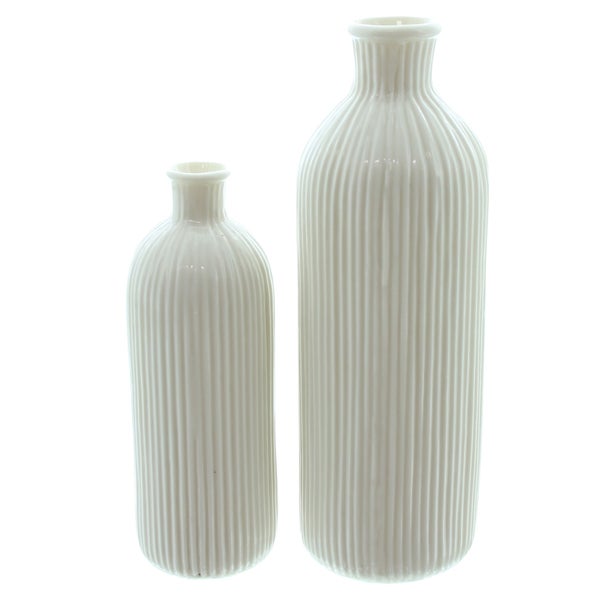 FRANK FLECHTWAREN | Dekovase Weiß, 2er Set, PORZELLAN, 5 x 5 x 15 cm, 6,5 x 6,5 x 20 cm