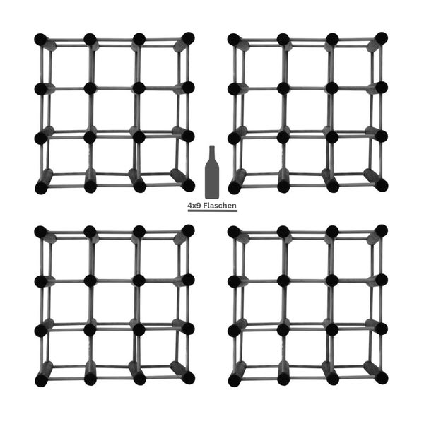 PROREGAL Modulares Weinregal Vinotega Mod HxBxT 36 x 36 x 24 cm 4 x  9 Flaschen Massives Kiefernholz Grau Geölt