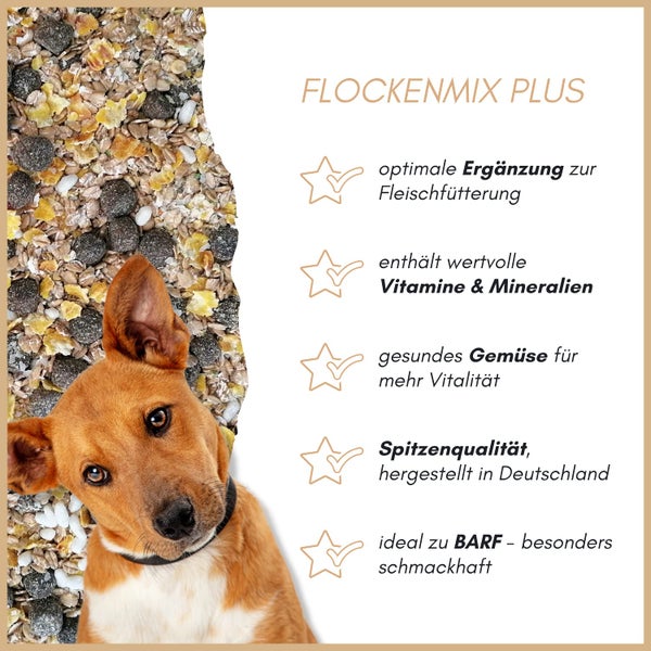 Flockenmix Plus Hundeergänzungsfutter mit Gemüse, Vitaminen und Mineralien für die Fleischfütterung mit einem Hund