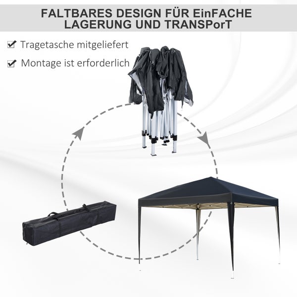 Outsunny Pavillon ca. 3x3m, wasserabweisend Stabil Winterfest Pop-up Faltpavillon, UV Schutz, Faltbar Partyzelt Gartenzelt mit Tasche, Gartenpavillon für Camping Garten, Schwarz