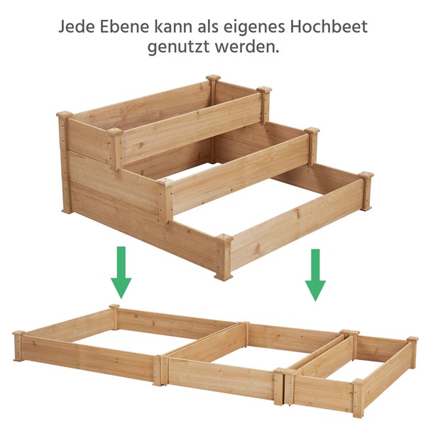 Holz Hochbeet mit drei Ebenen und erweiterbarer Fläche für den Garten