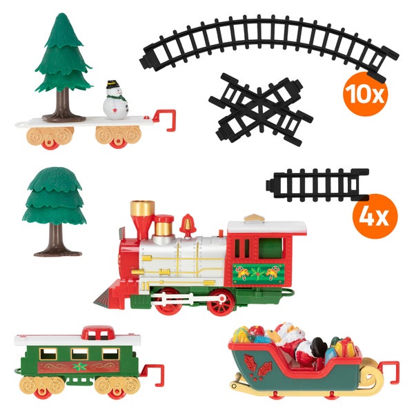 ECD Germany Weihnachtszug Set 22 Teile Batteriebetrieben mit Lokomotive, 3 Waggons, Schienen, Licht, Sound, Eisenbahn für Weihnachtsbaum, Weihnachtsbahngleise unter dem Baum, Spielzeug Kinder Geschenk