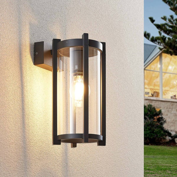 Lucande Wandleuchte außen Brienne (spritzwassergeschützt (Modern) in Schwarz aus Aluminium (1 flammig, E27) - Außenwandleuchten Wandlampe Led Außenlampe Outdoor für Außenwand/Hauswand