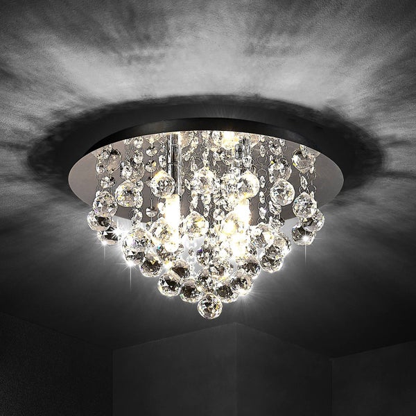 Lindby Kristall Deckenlampe chrom Ø35 cm, Kronleuchter Deckenleuchte ohne Leuchtmittel Wohnzimmerlampe Schlafzimmerlampe Esszimmerlampe Büro