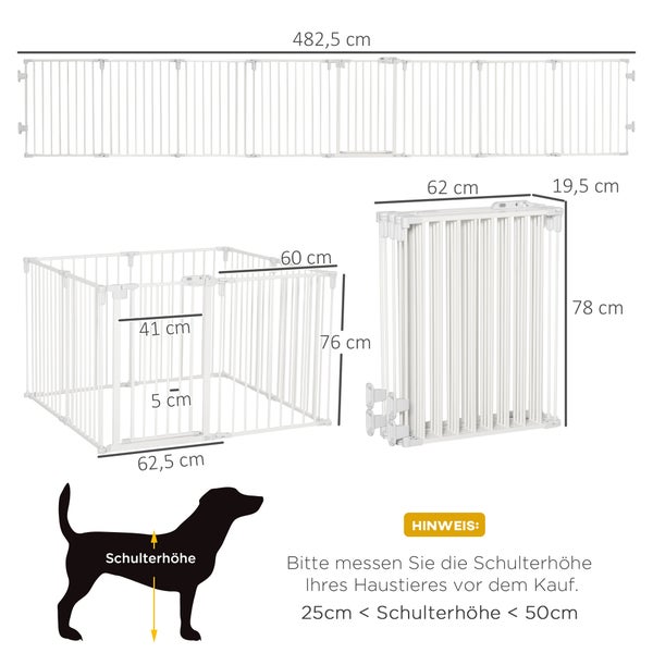 PawHut Hunde Absperrgitter, 482,5L x 2T x 76H cm, Stahl, Kunststoff, Weiß