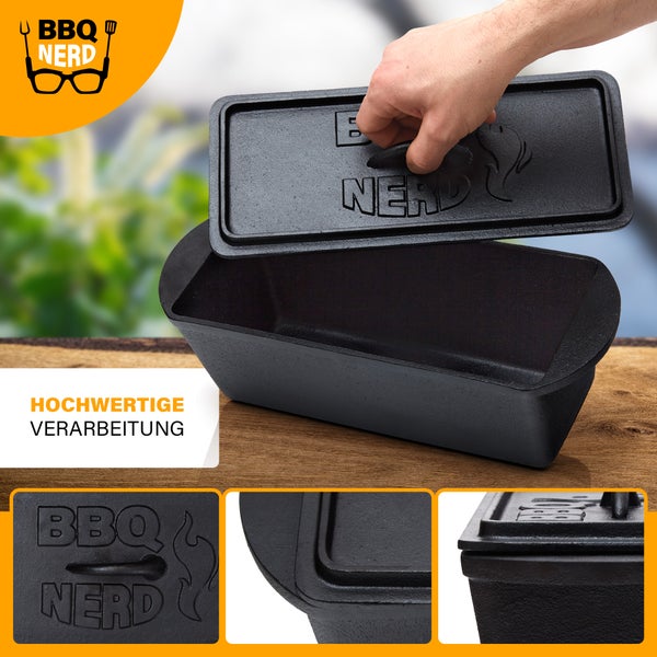 BBQ-Nerd Kleine Brotbackform 3 L - Gusseisen Kastenform mit Deckel | Backform für Ofen, Grill, Feuer | Brottopf Dutch Oven für Hackbraten Fleischkäse Brot