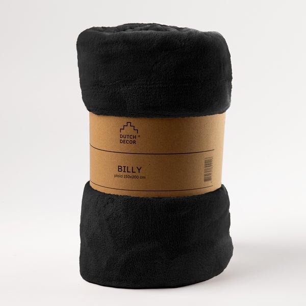 Gerollte schwarze Kuscheldecke 150x200 cm mit Banderole