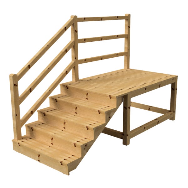 Holztreppe mit Geländer und Podest für den Garten