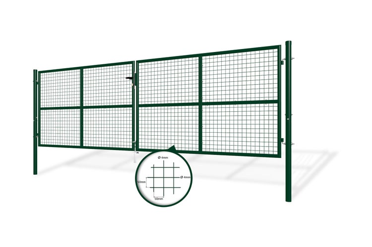 OLGA Doppelflügeltor für Stabmattenzaun 4m  Breite 406 x Höhe 131 cm Moosgrün, inkl. Griff, Schloss und Schlüssel I Gartenpforte Einfahrtstor Hoftür