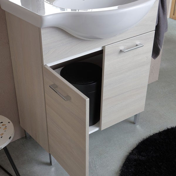 Holzoptik Möbelset für das Badezimmer mit Füßen, Eiche grau | Rimini
