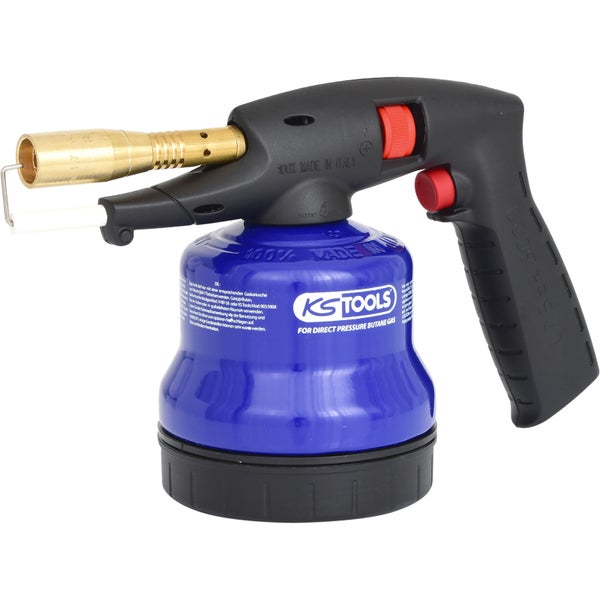 Gaslötbrenner von KS Tools mit Metallbrenner und Kunststoffgehäuse für Butangas Kartuschen.