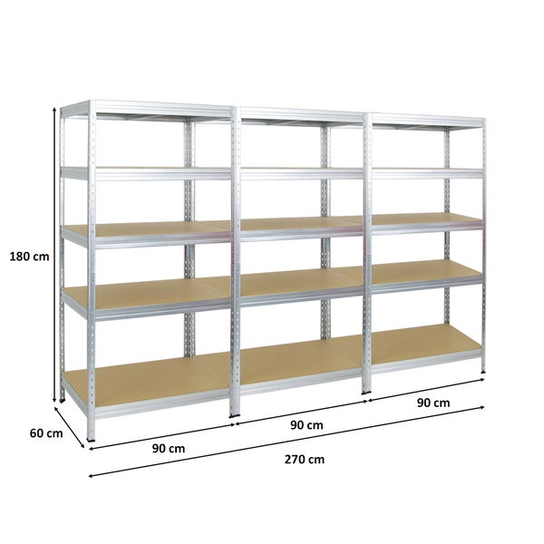 PROREGAL Mega Deal 3x Schwerlastregal Rivet HxBxT 180 x 90 x 60 cm Fachlast 250 kg Verzinkt