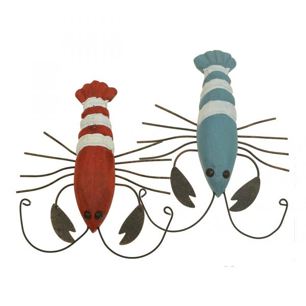 Dekoration mit zwei Hummern aus Holz und Metall