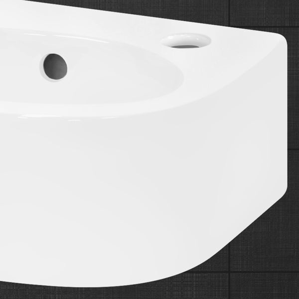 ECD Germany Waschbecken Keramik Weiß 355x255x130 mm, Hahnloch rechts, inkl. Ablaufgarnitur, Abgerundete Aufsatzbecken Aufsatzwaschbecken Aufsatzwaschtisch Badezimmer Waschtisch Waschschale Waschplatz