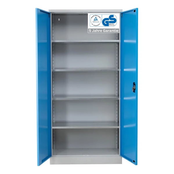 PROREGAL Stahlschrank Bee 4 Fachböden HxBxT 195 x 92 x 60 cm Pulverbeschichtetes & Verstärktes Fachbodenmaterial Grau & Hellblau