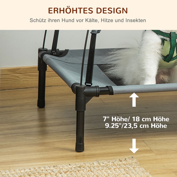 PawHut Hundebett, L61 x B46 x H62 cm, Metall, Oxford, Netzstoff, Taftstoff, Grau+Schwarz
