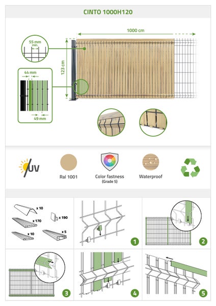 Cinto Sichtschutzmatte, 1000 x 120 cm, Installationsanleitung und Eigenschaften