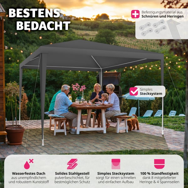 Pavillon tectake Kara inklusive Spannseile und Heringe 3 x 3 m grau