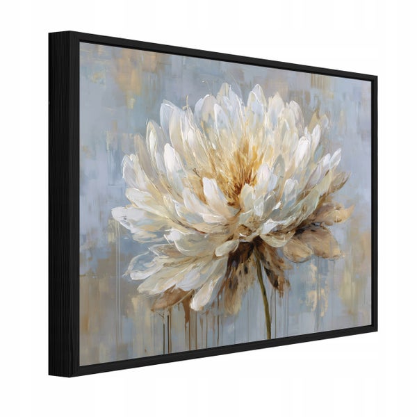 Wandbild mit einer abstrakten Blume in einem schwarzen Schattenfugenrahmen