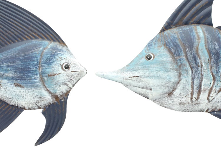 FRANK FLECHTWAREN | Wanddeko Fisch, 2er Set, 36 x 2 x 27 cm, 28,5 x 1,5 x 28 cm, METALL
