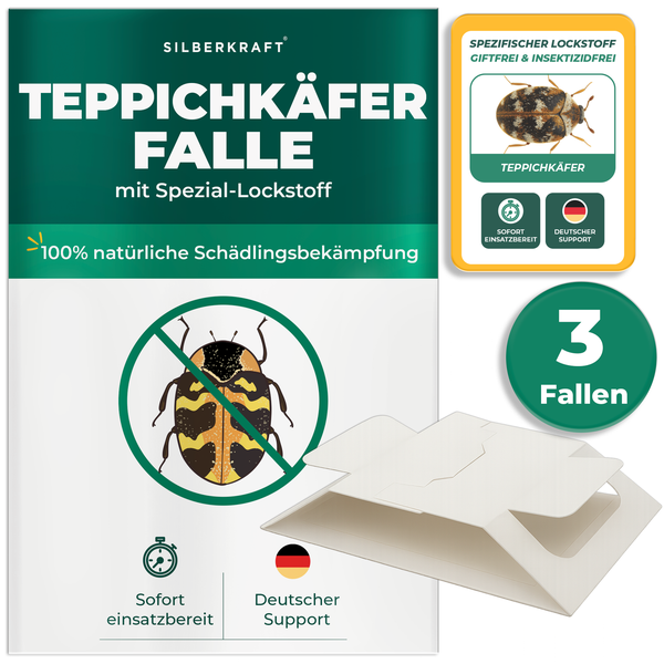 Silberkraft Teppichkäferfalle mit Spezial Lockstoff, 3er Pack