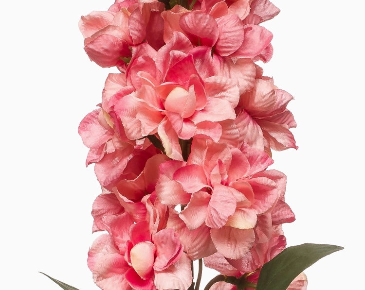 Künstliche Blume mit mehreren rosa Blütenköpfen an einem Stiel.
