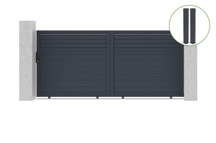 Schiebetor 3,5 m CARPATIA H.160 cm graues Aluminium + 2 Pfosten 20x20 cm H.190 c