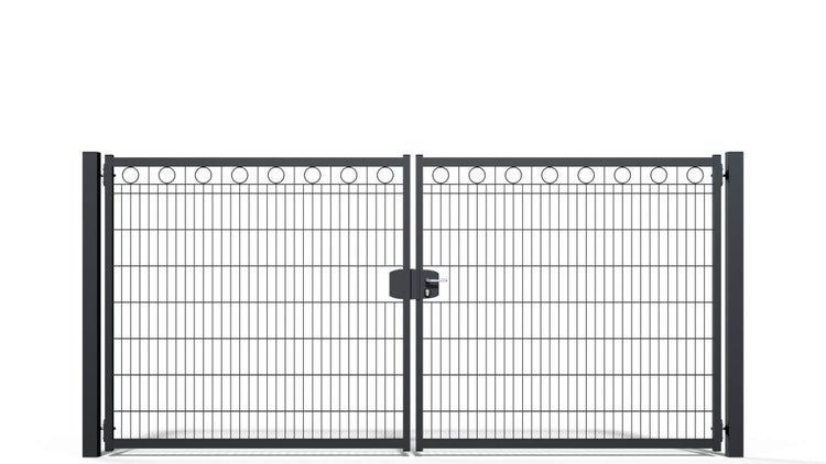 Gartentor ZAUNGURU BASIC-Line Berlin Kreis aus Metall, Höhe: 163cm, Breite: 361cm, 2-flügelig inkl. Pfosten, Schloss und Zubehör, Feuerverzinkt und in RAL 7016 Anthrazitgrau pulverbeschichtet