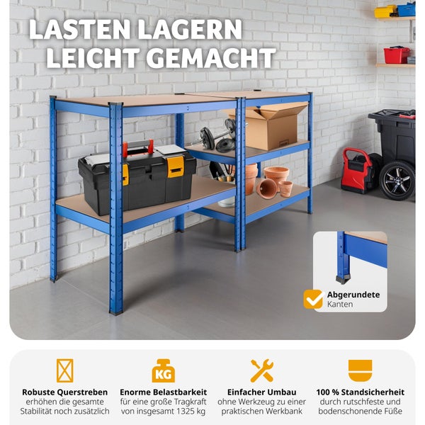 Schwerlastregal tectake  90,5 x 45,5 x 180,5 cm mit 5 Böden blau