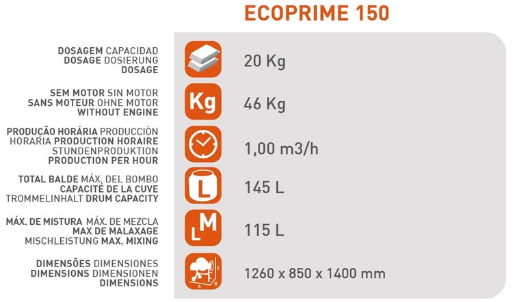 Betonmischer SIRL ECOPRIME B150 – Profi-Zementmischmaschine 145L mit 850W Motor & Gusseisen-Zahnkranz