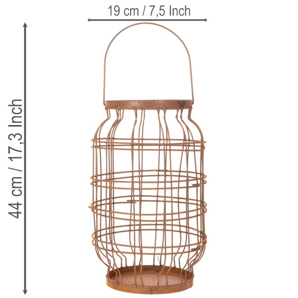 Windlicht aus Metalldraht mit Tragebügel, Höhe 44 Zentimeter und Breite 19 Zentimeter