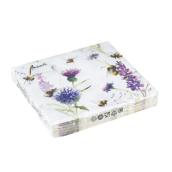 Packung Papier Servietten mit Blumen- und Bienenmotiven