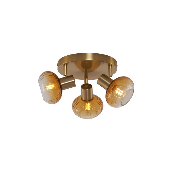 Moderne Deckenstrahler Gold mit Bernstein Glas rund 3-flammig - Teddy