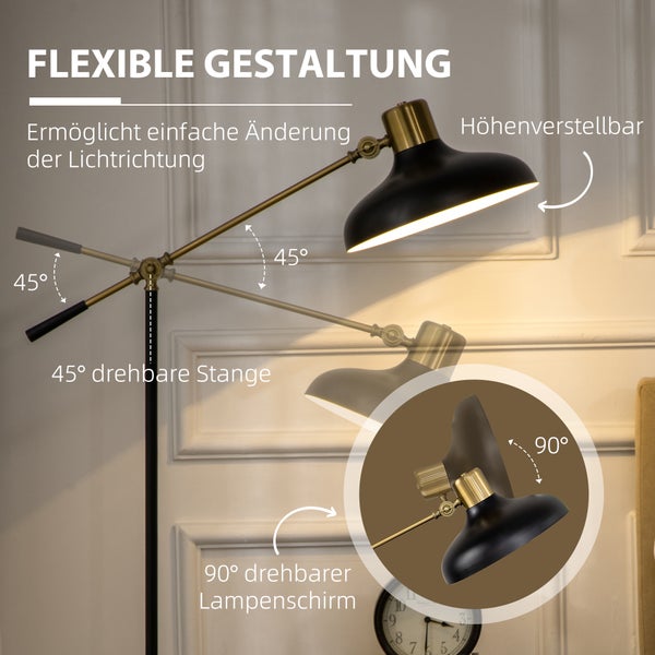 HOMCOM Stehlampe, 80L x 30B x 124-165H cm, Metall, Schwarz