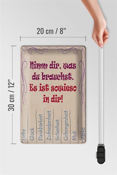Blechschild Spruch 20x30cm Nimm dir was du brauchst Liebe