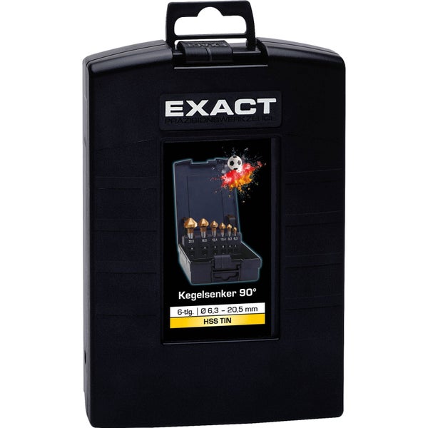 EXACT Kegelsenker 90 Grad 6-teilig, Durchmesser 6,3 bis 20,5 Millimeter in schwarzer Aufbewahrungsbox