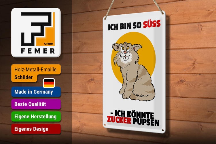 Blechschild Spruch 20x30cm Bin süß könnte Zucker pupsen (Katze)