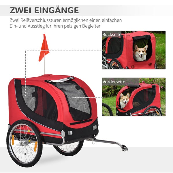 PawHut Fahrradanhänger, L130 x B73 x H90 cm, 600D Oxford, Stahlrohr, Rot+Schwarz