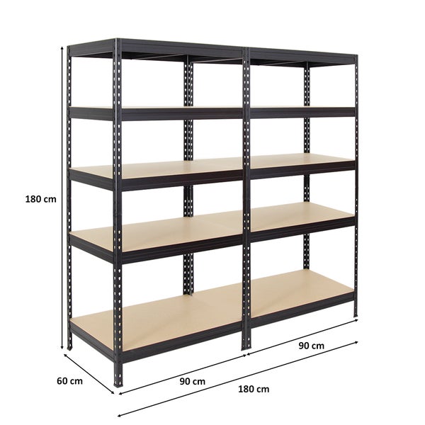 PROREGAL Mega Deal 2x Schwerlastregal Rivet HxBxT 180 x 90 x 60 cm Fachlast 250 kg Schwarz