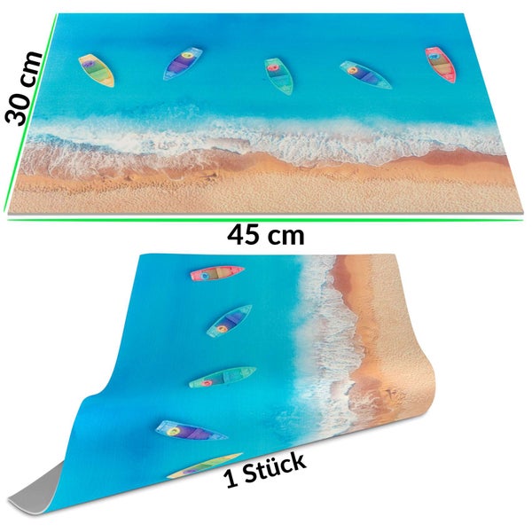 Platzset mit Strandmotiv, Meer und Booten, 45 mal 30 Zentimeter, 1 Stück