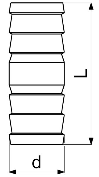 Technische Zeichnung eines Schlauchverbinders mit Angaben für Länge L und Durchmesser d.