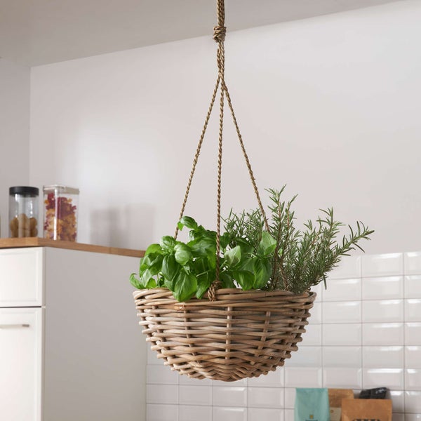 FRANK FLECHTWAREN | Pflanzampel Koboo Grey, RATTAN, Ø 30 x 15 cm