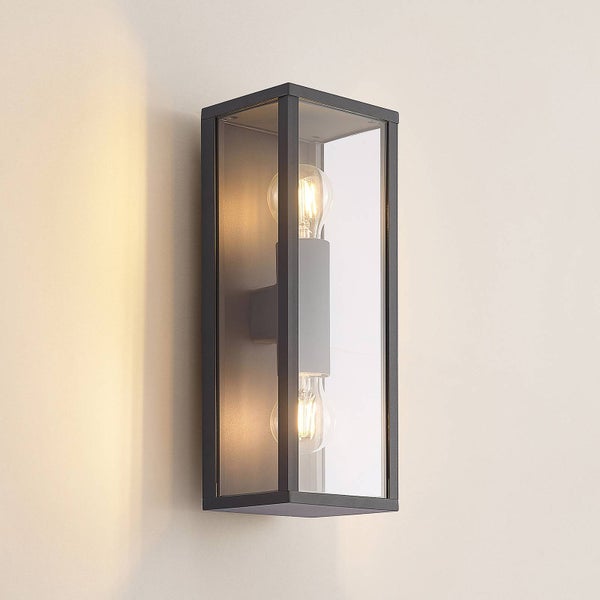 Lindby Wandleuchte außen Peldar (spritzwassergeschützt (Modern) in Schwarz aus Aluminium (2 flammig, E27) - Außenwandleuchten Wandlampe Led Außenlampe Outdoor für Außenwand/Hauswand